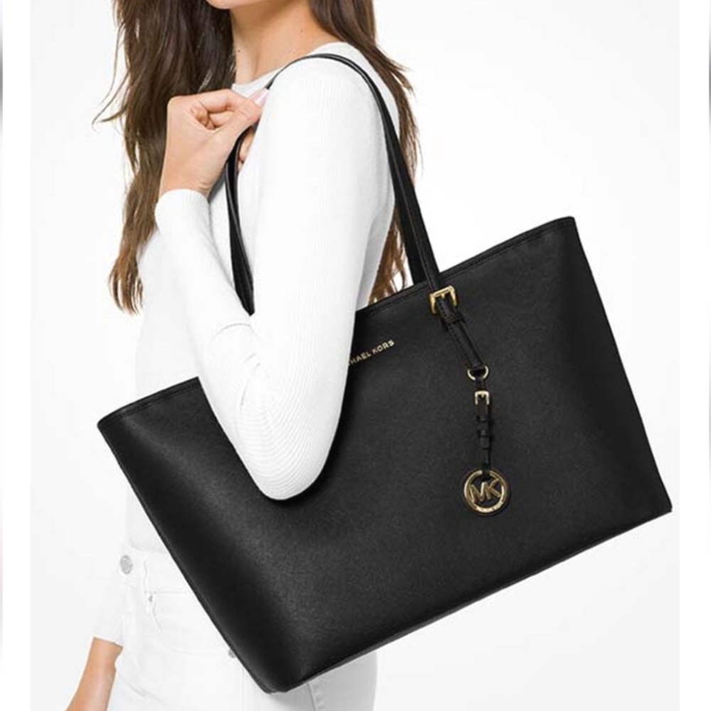 Michael Kors Jet Set Large Saffiano Leather Tote Bag (Dust Bag Included) - Black